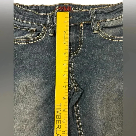 YMI Girls Blue Denim Shorts Sz 10 Bermuda Length Embroidered Button Flap Pockets - Picture 9 of 11